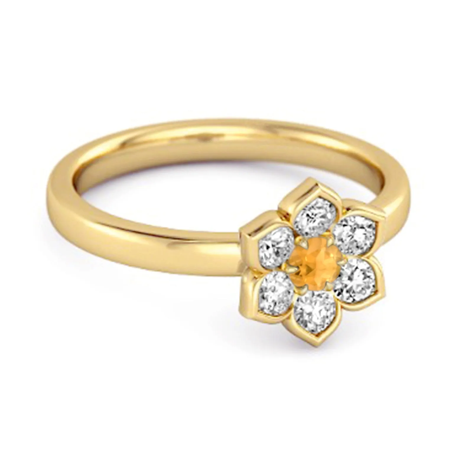 Daisy Flower 0.10 Cts Citrine 925 Sterling Silver Women Wedding Ring
