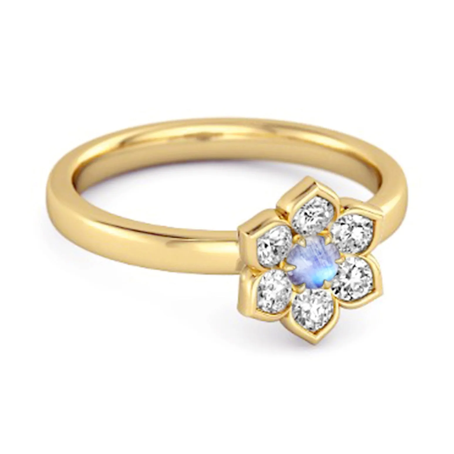 Daisy Flower 0.10 Cts Moonstone 925 Sterling Silver Women Wedding Ring
