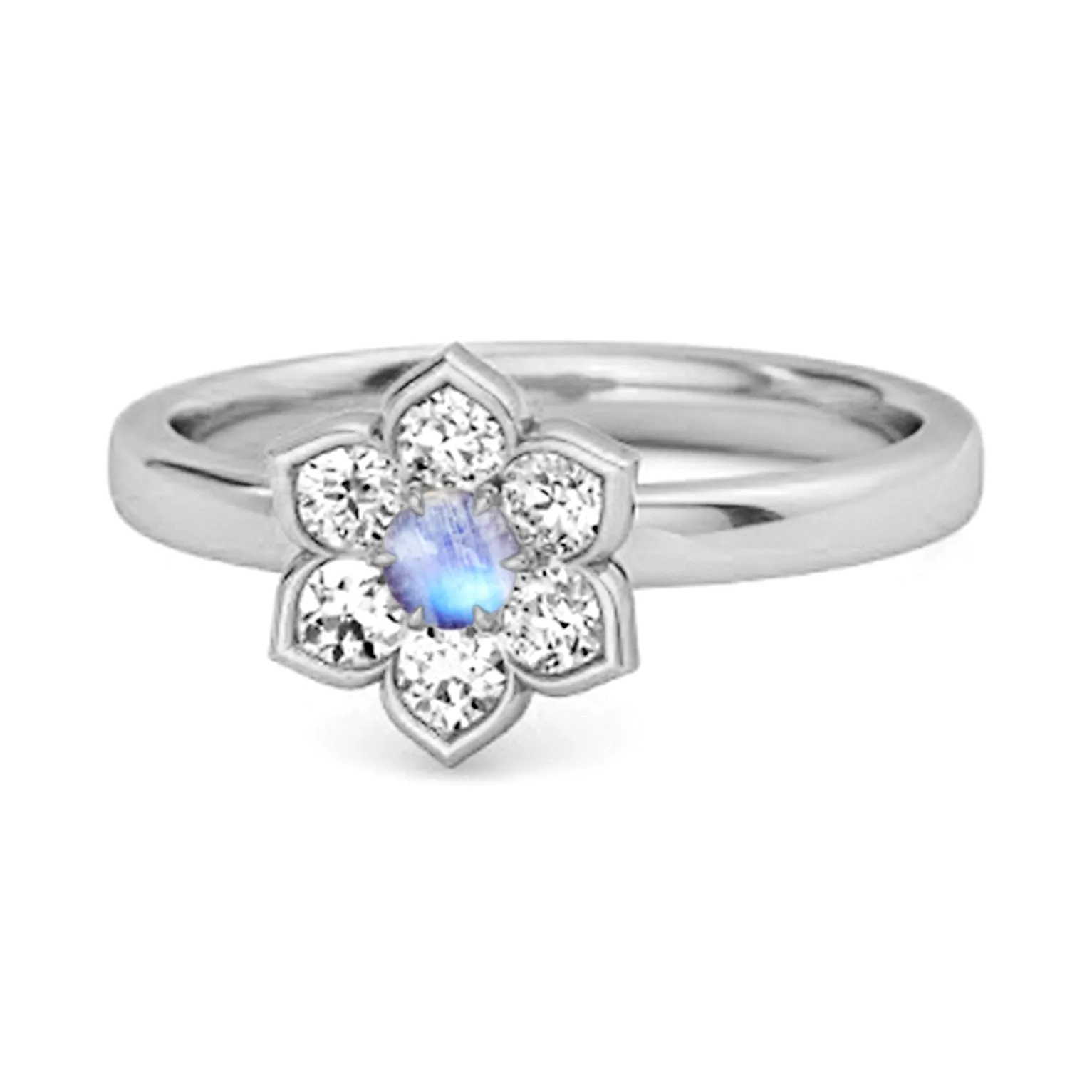 Daisy Flower 0.10 Cts Moonstone 925 Sterling Silver Women Wedding Ring