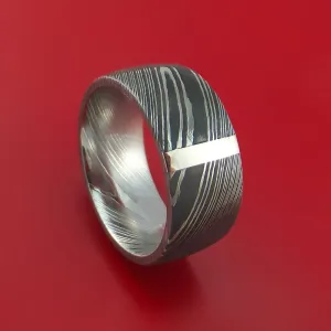 Damascus Steel 14K White Gold Vertical Inlay Ring Wedding Band Custom Made