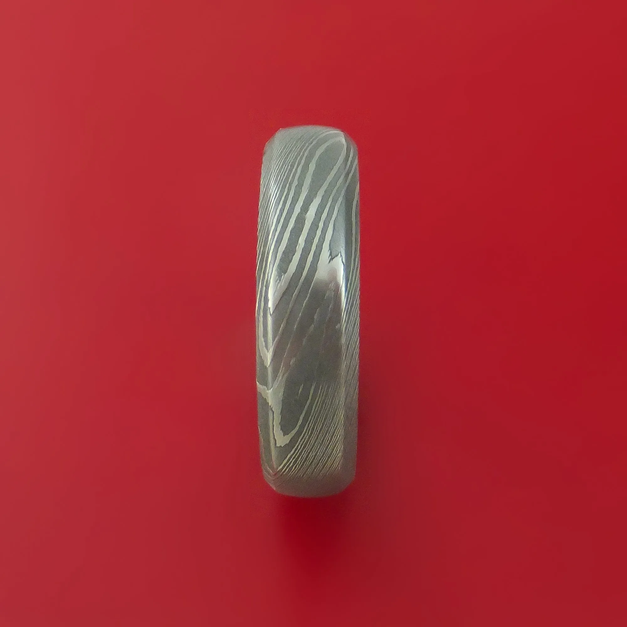 Damascus Steel Ring with 14k Yellow Gold Sleeve Custom Made Band