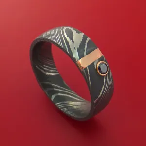 Damascus Steel with 14K Rose Gold and Black Diamond Custom Made Band