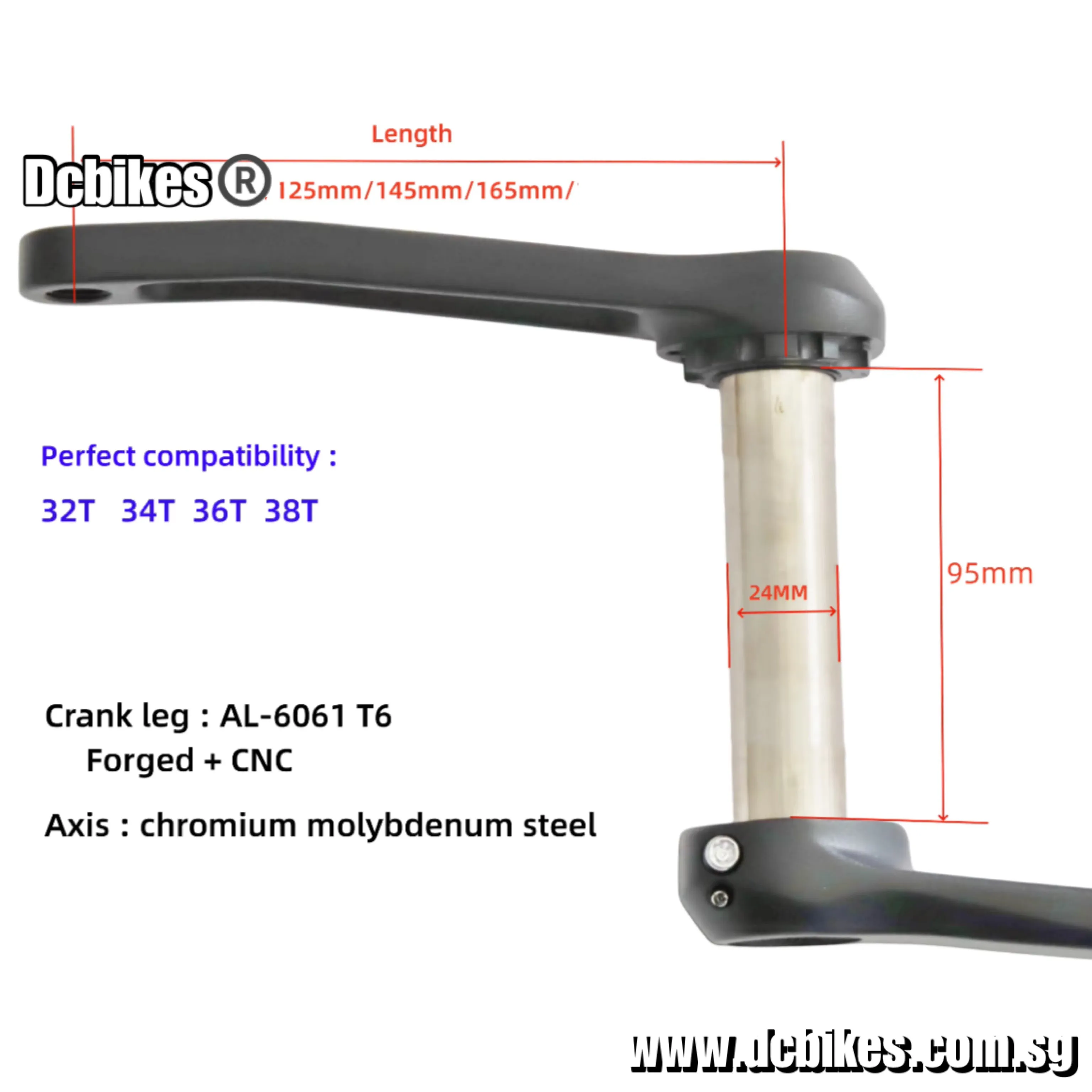 Dcbikes Cute Short Kids Teenage Adults Direct Mount 3 Bolts 24mm Single Speed Bicycle MTB Crank Arms 125mm | 145mm | 165mm