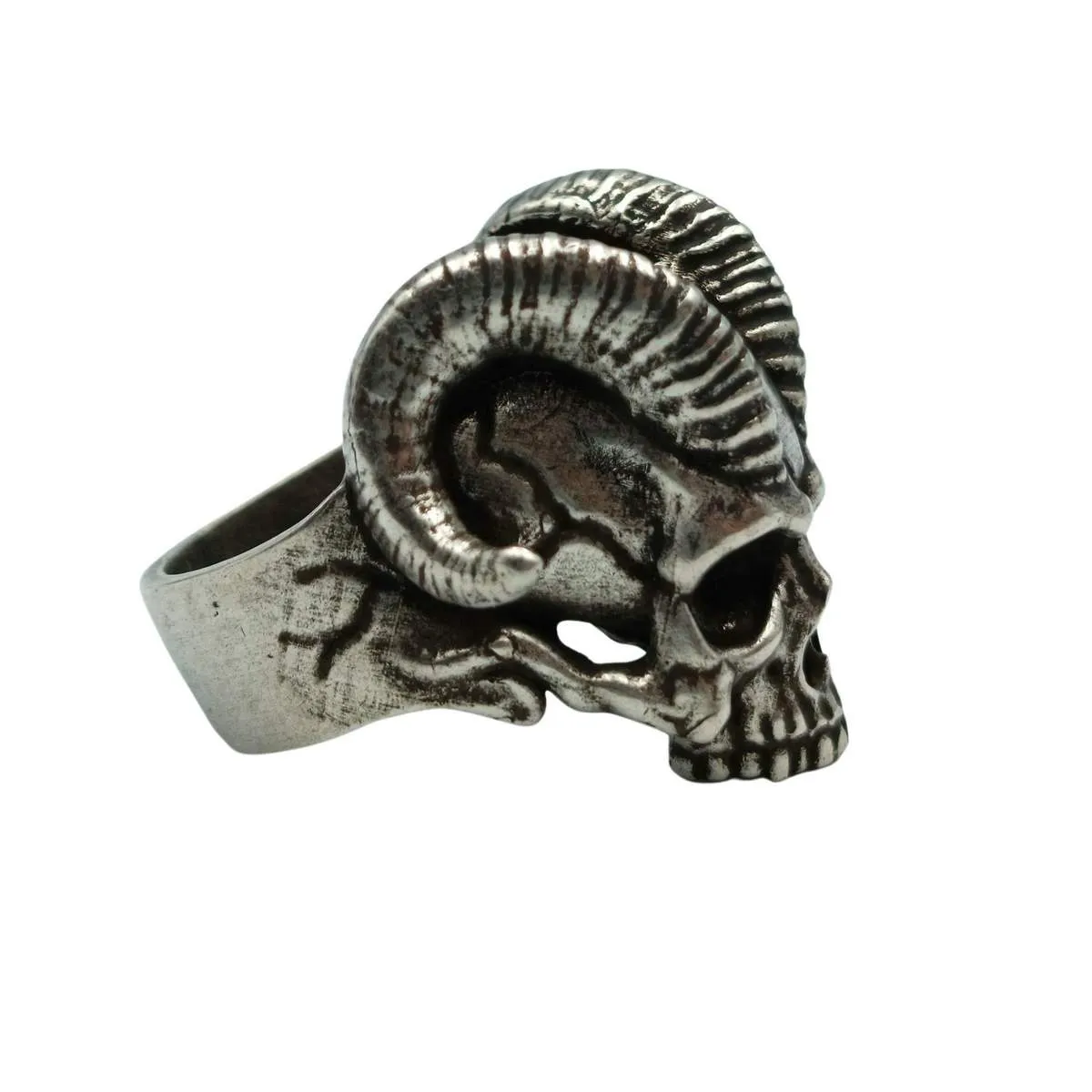 Demon horns skull ring from bronze