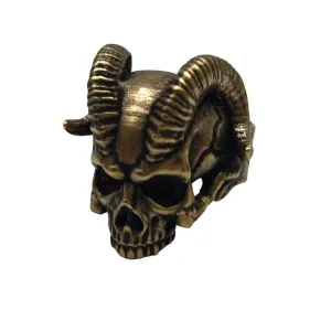 Demon horns skull ring from bronze
