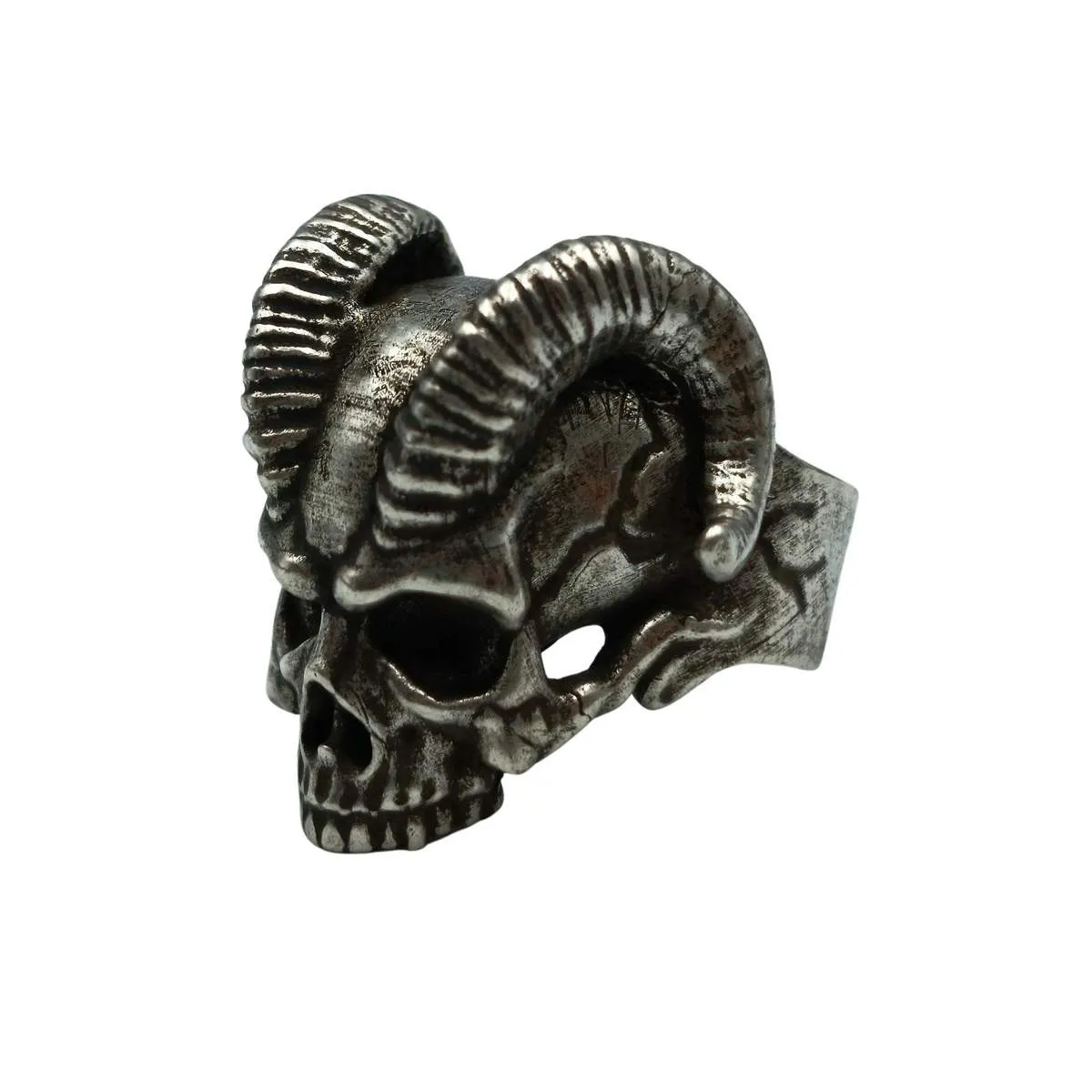 Demon horns skull ring from bronze