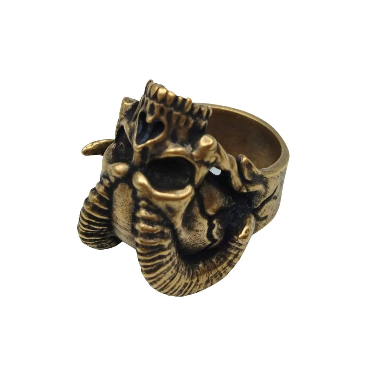 Demon horns skull ring from bronze