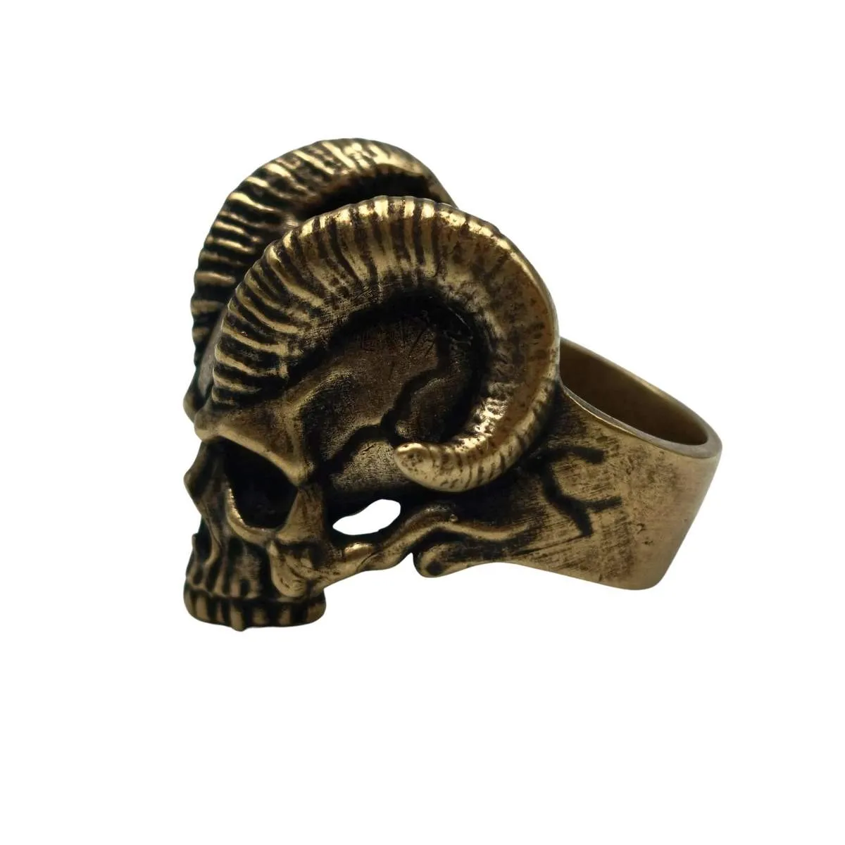 Demon horns skull ring from bronze