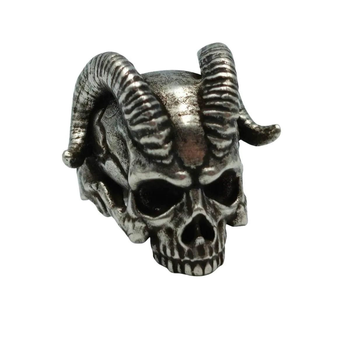 Demon horns skull ring from bronze