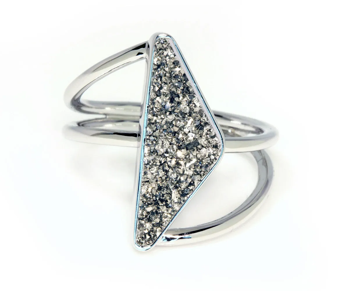 Double Twist Platinum Druzy Ring