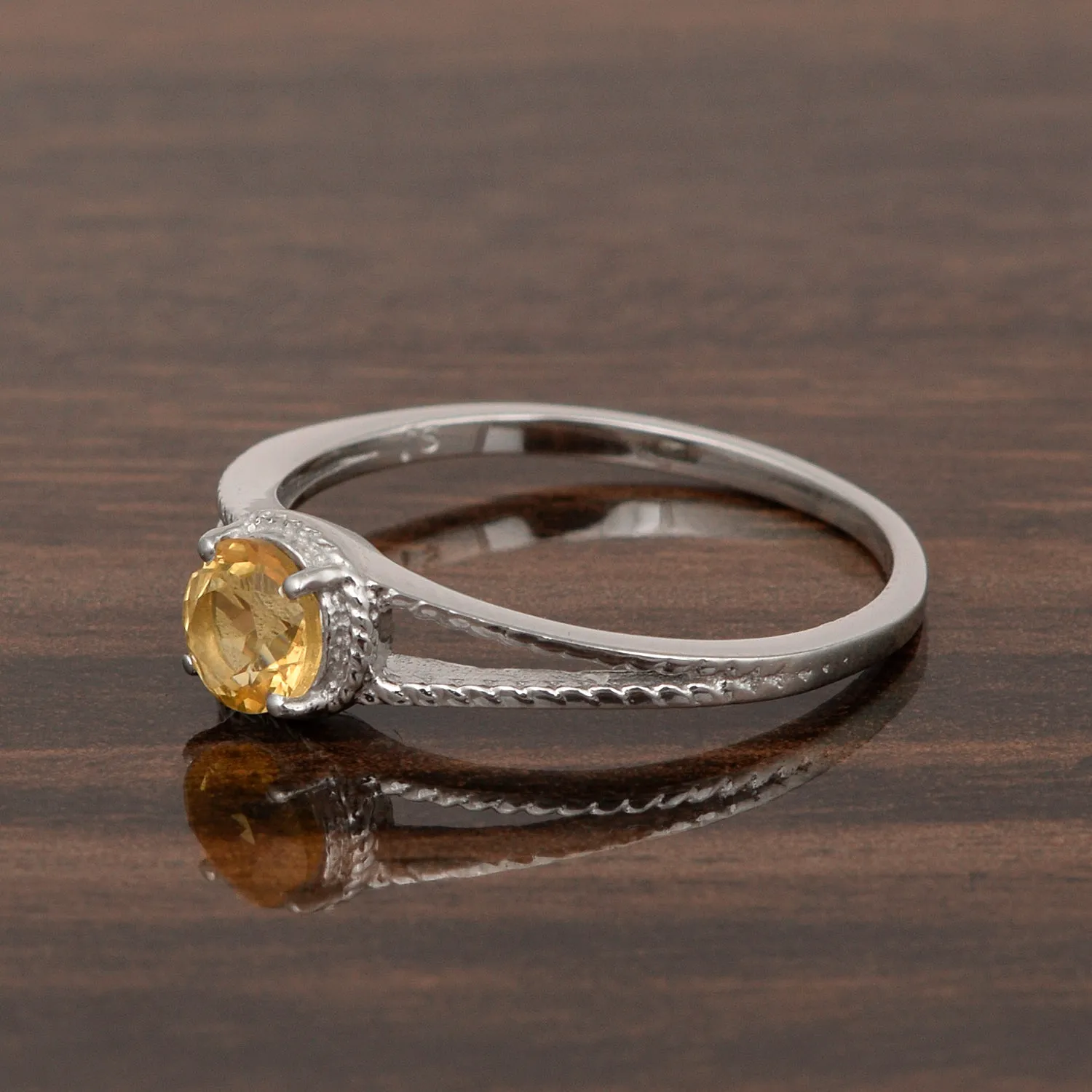 Dual Band 0.55 Ctw Citrine 925 Sterling Silver Women Engagement Ring