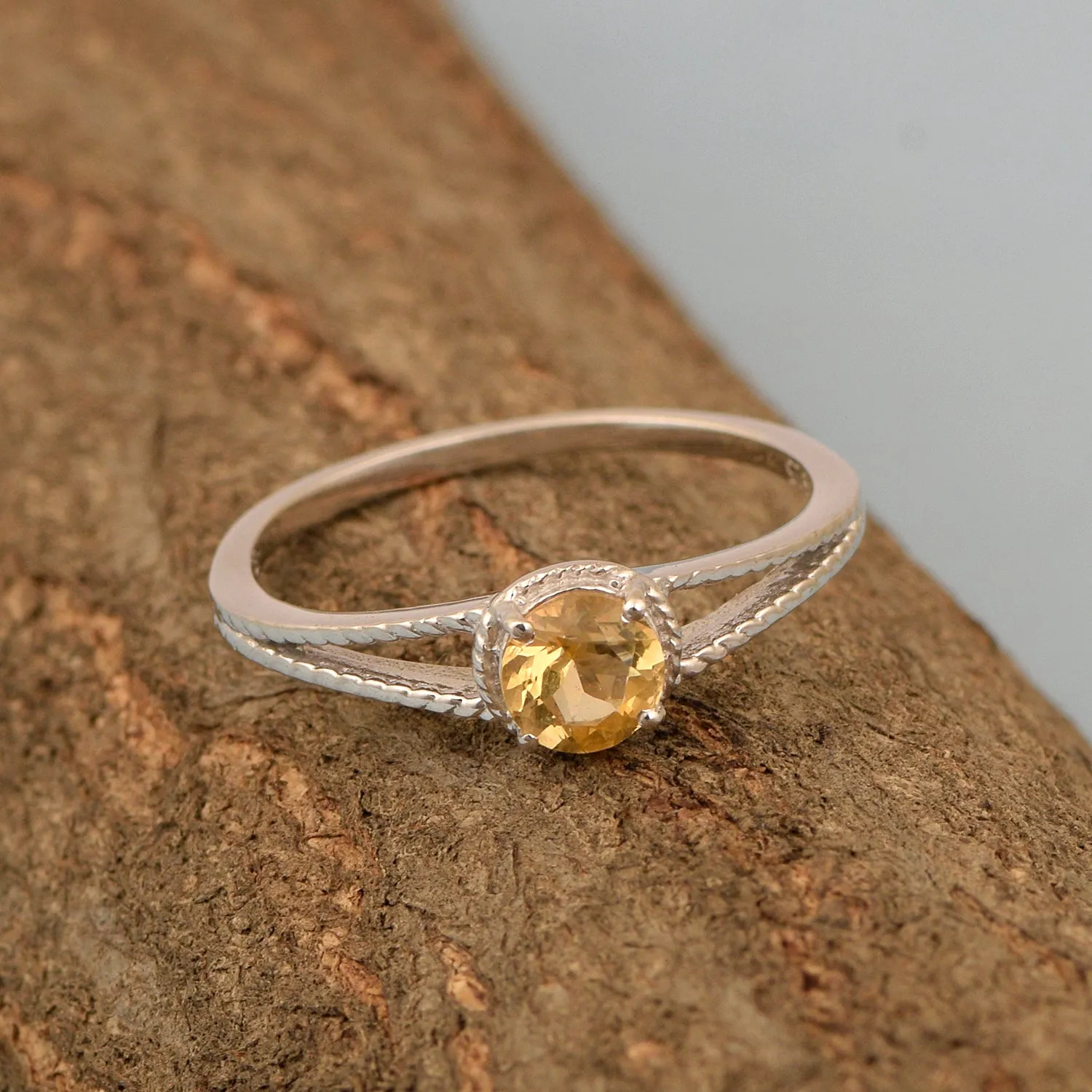 Dual Band 0.55 Ctw Citrine 925 Sterling Silver Women Engagement Ring