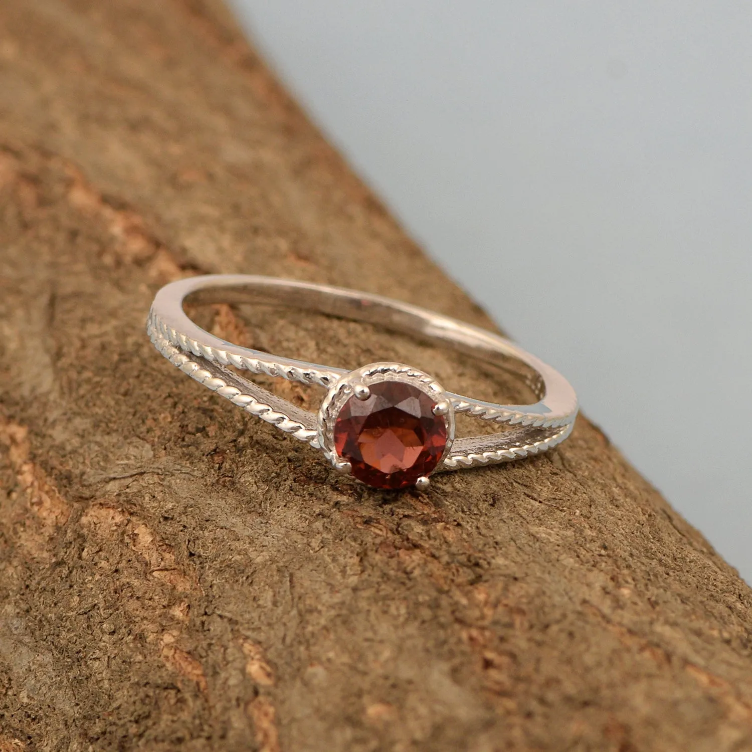 Dual Band 0.55 Ctw Garnet 925 Sterling Silver Women Engagement Ring