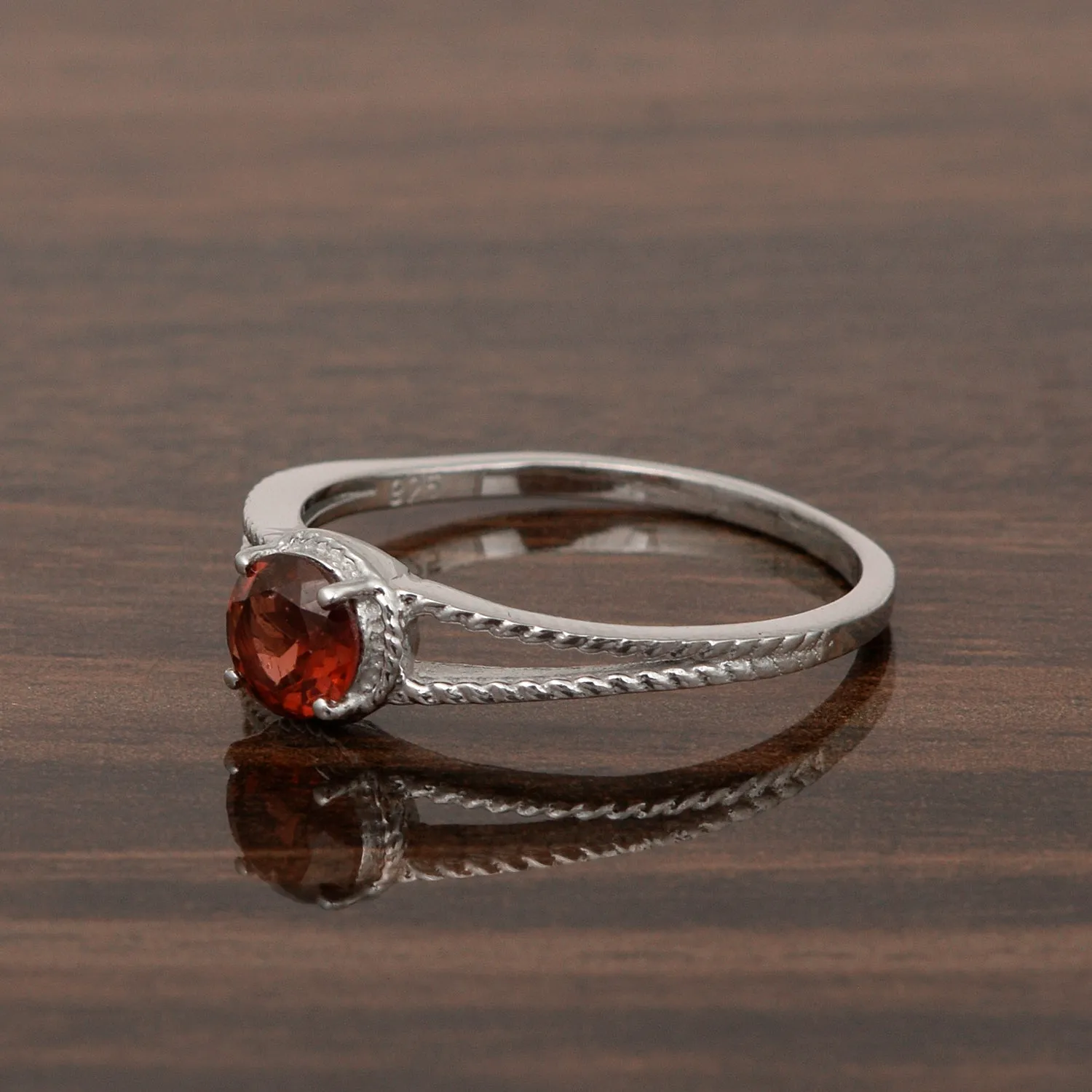 Dual Band 0.55 Ctw Garnet 925 Sterling Silver Women Engagement Ring