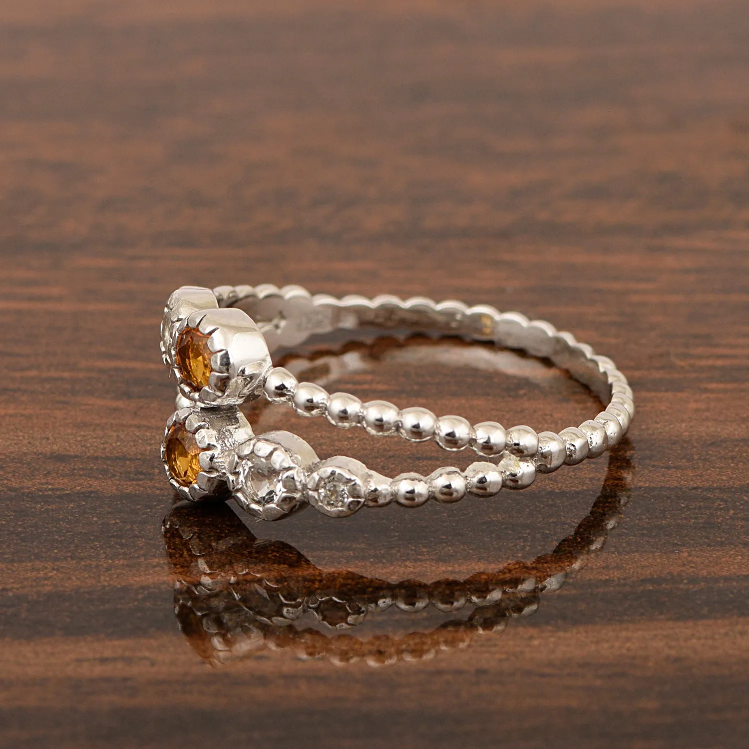 Dual Band Round 0.20 Ctw Madeira Citrine 925 Sterling Silver Women Wedding Ring