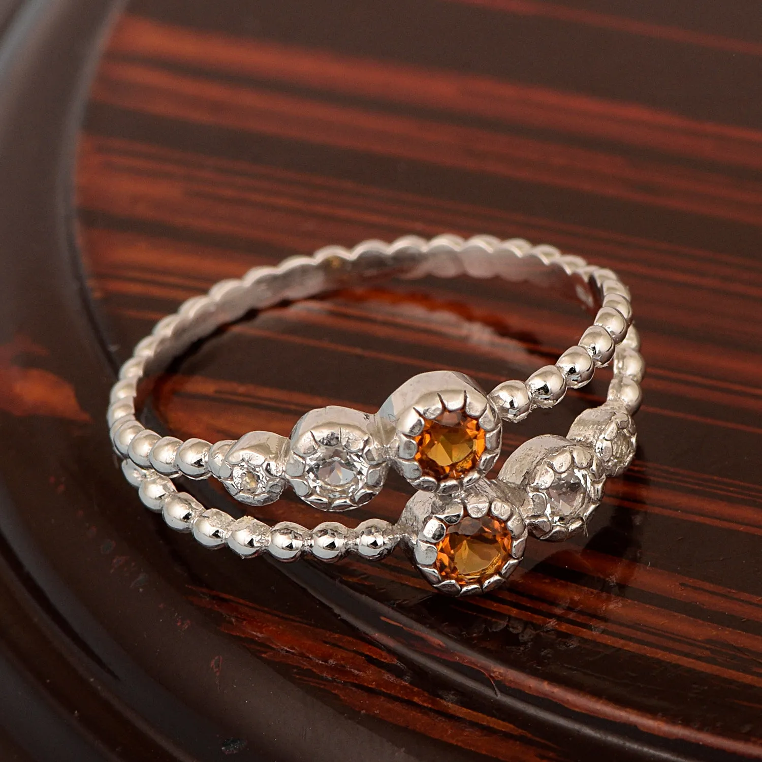 Dual Band Round 0.20 Ctw Madeira Citrine 925 Sterling Silver Women Wedding Ring