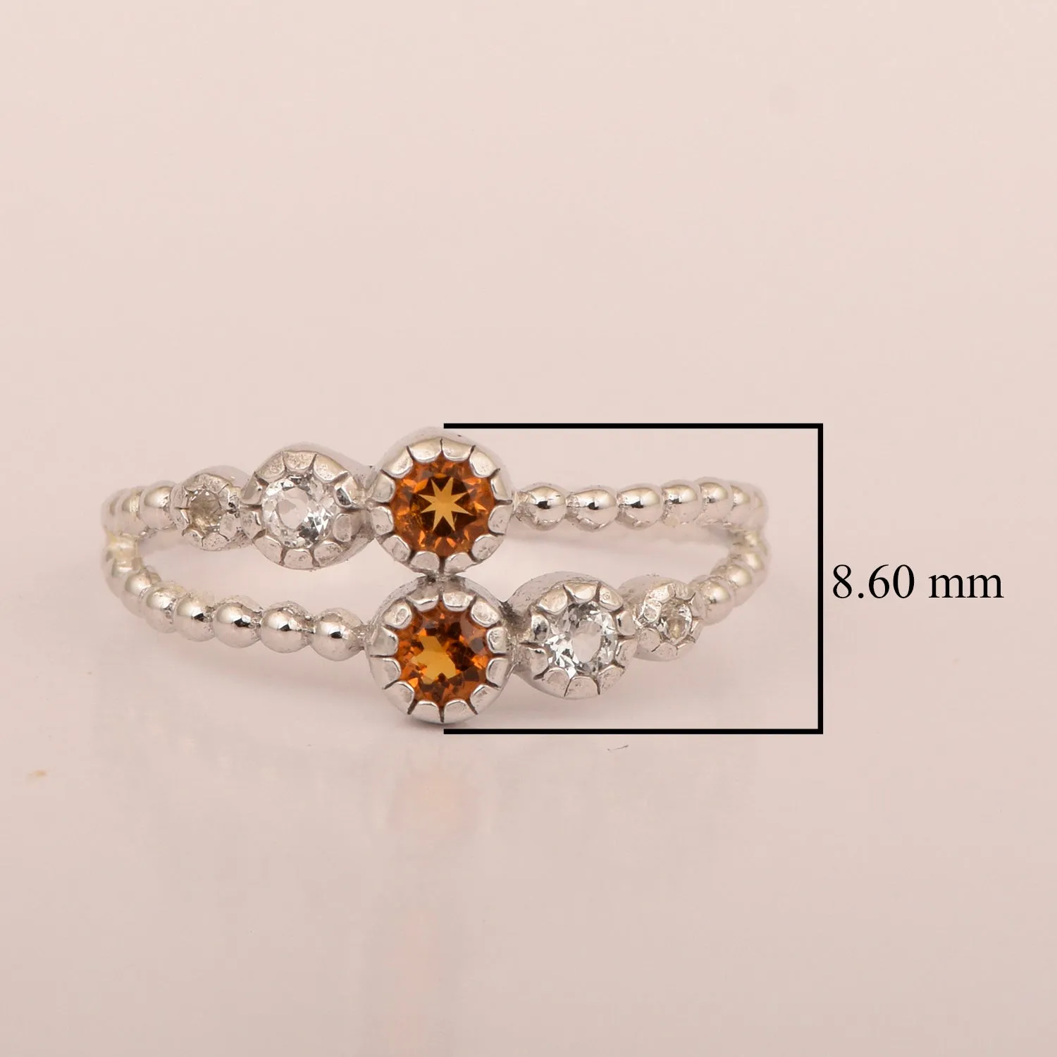 Dual Band Round 0.20 Ctw Madeira Citrine 925 Sterling Silver Women Wedding Ring