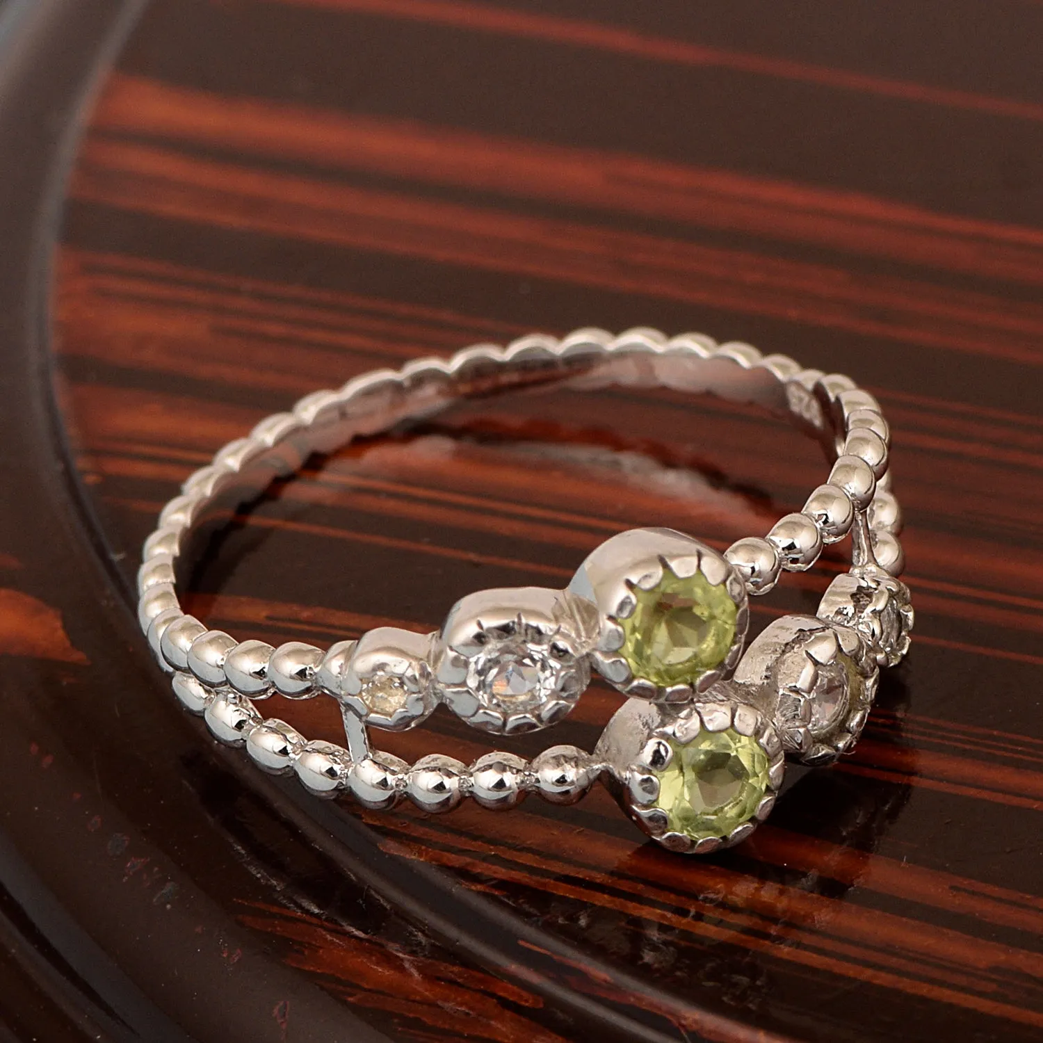 Dual Band Round 0.20 Ctw Peridot 925 Sterling Silver Women Wedding Ring