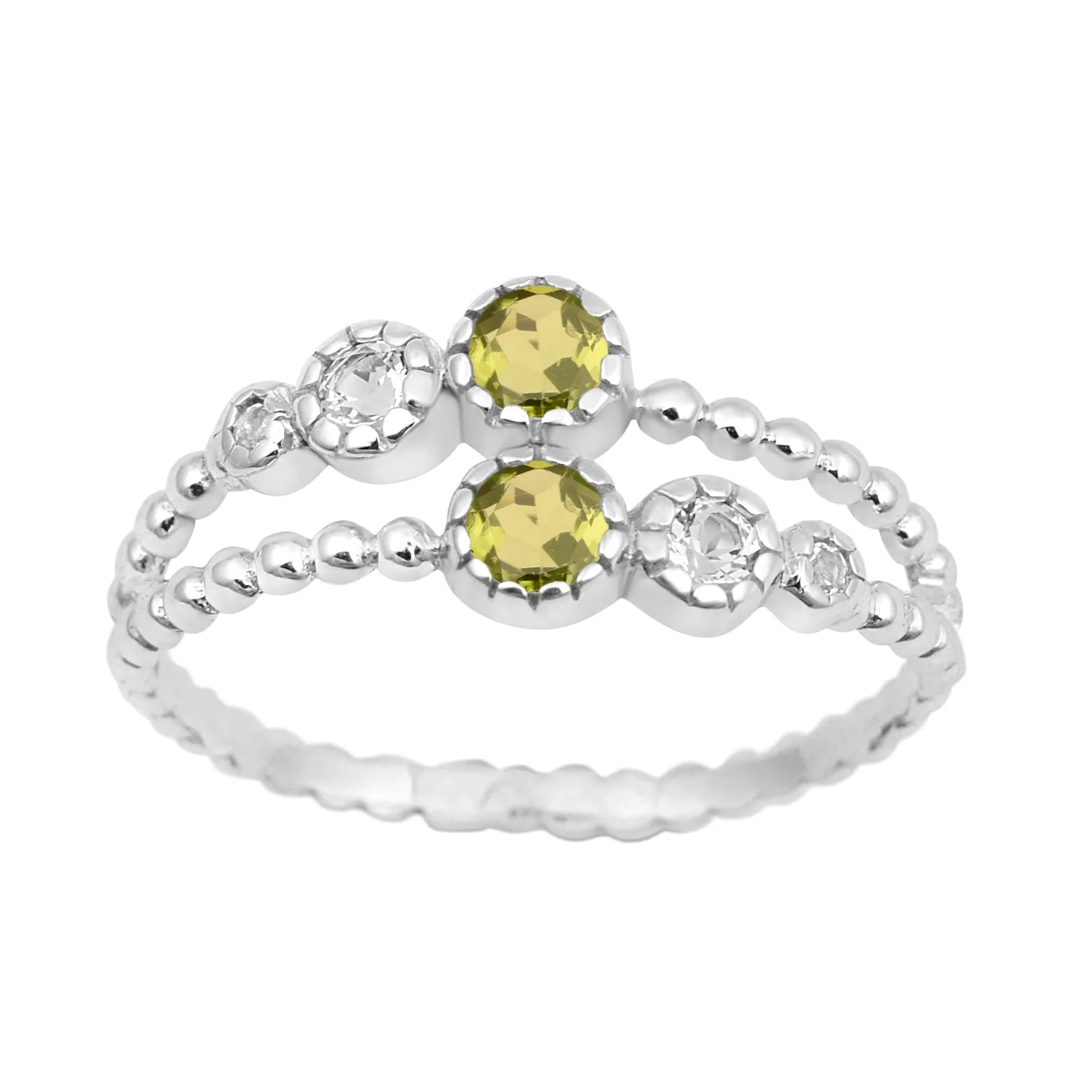 Dual Band Round 0.20 Ctw Peridot 925 Sterling Silver Women Wedding Ring
