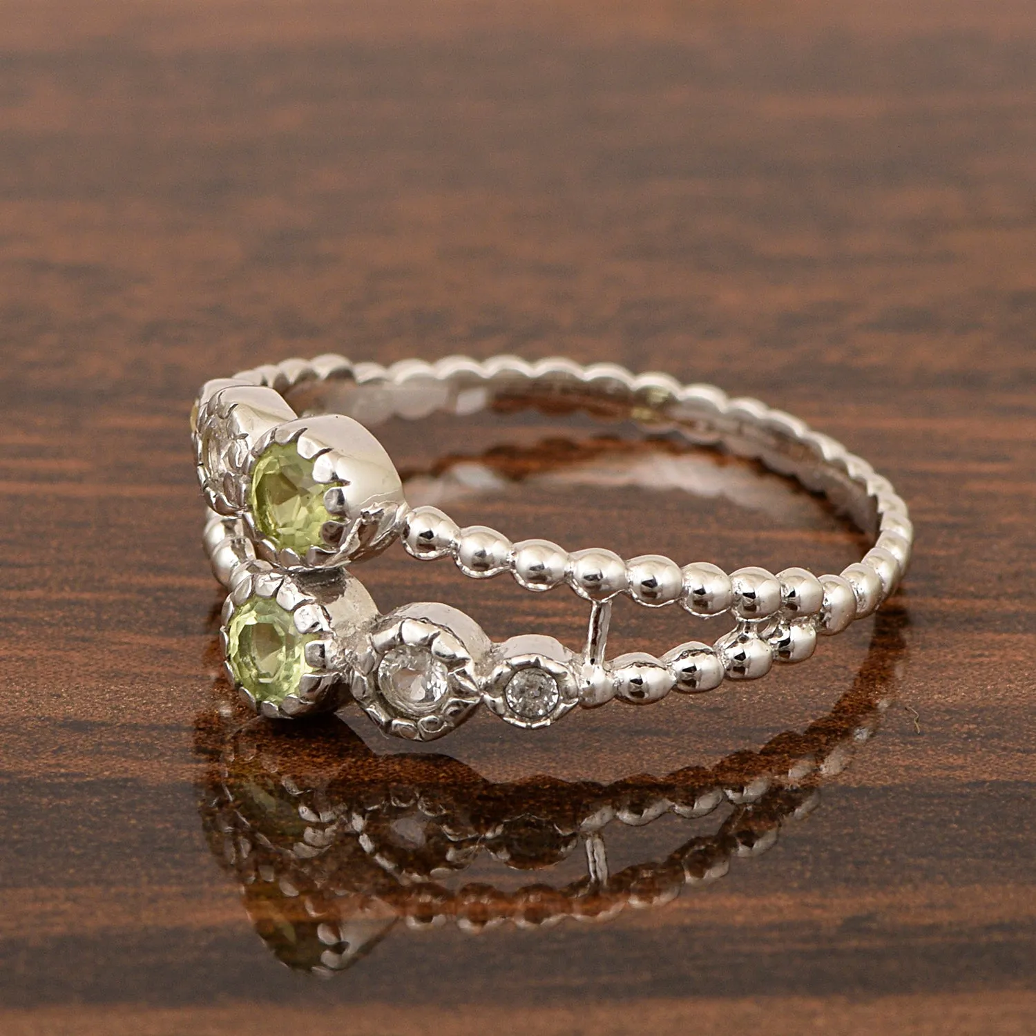 Dual Band Round 0.20 Ctw Peridot 925 Sterling Silver Women Wedding Ring