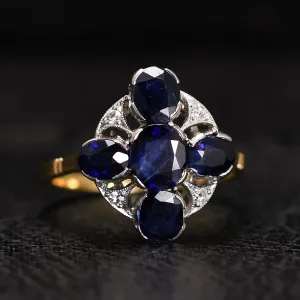 Edwardian Sapphire & Diamond Flower Cluster Ring