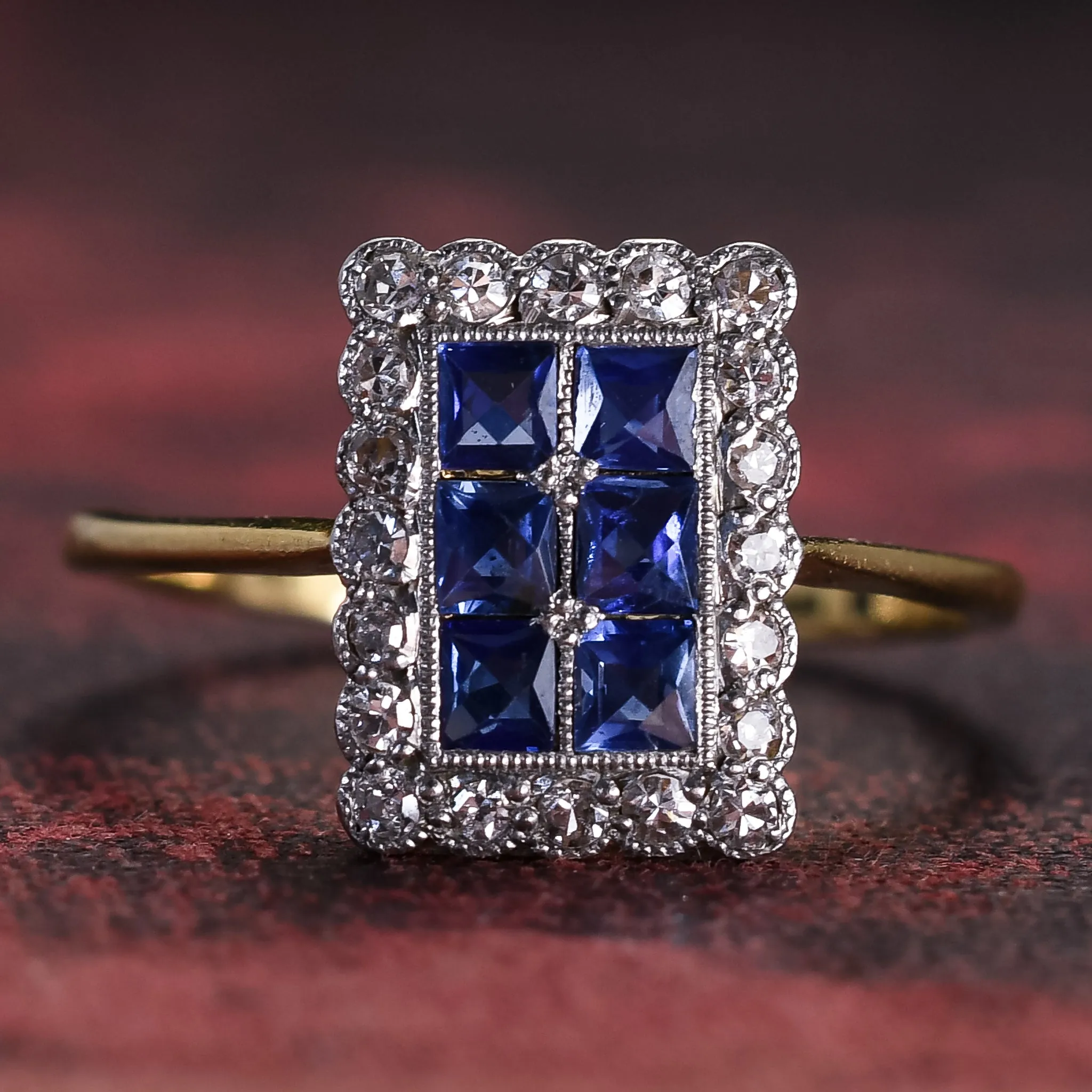 Edwardian Sapphire & Diamond "Picture Frame" Ring