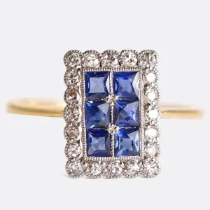 Edwardian Sapphire & Diamond "Picture Frame" Ring
