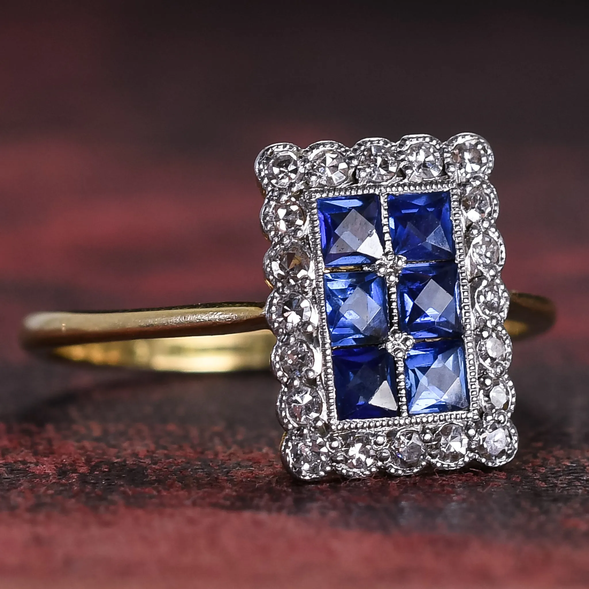 Edwardian Sapphire & Diamond "Picture Frame" Ring
