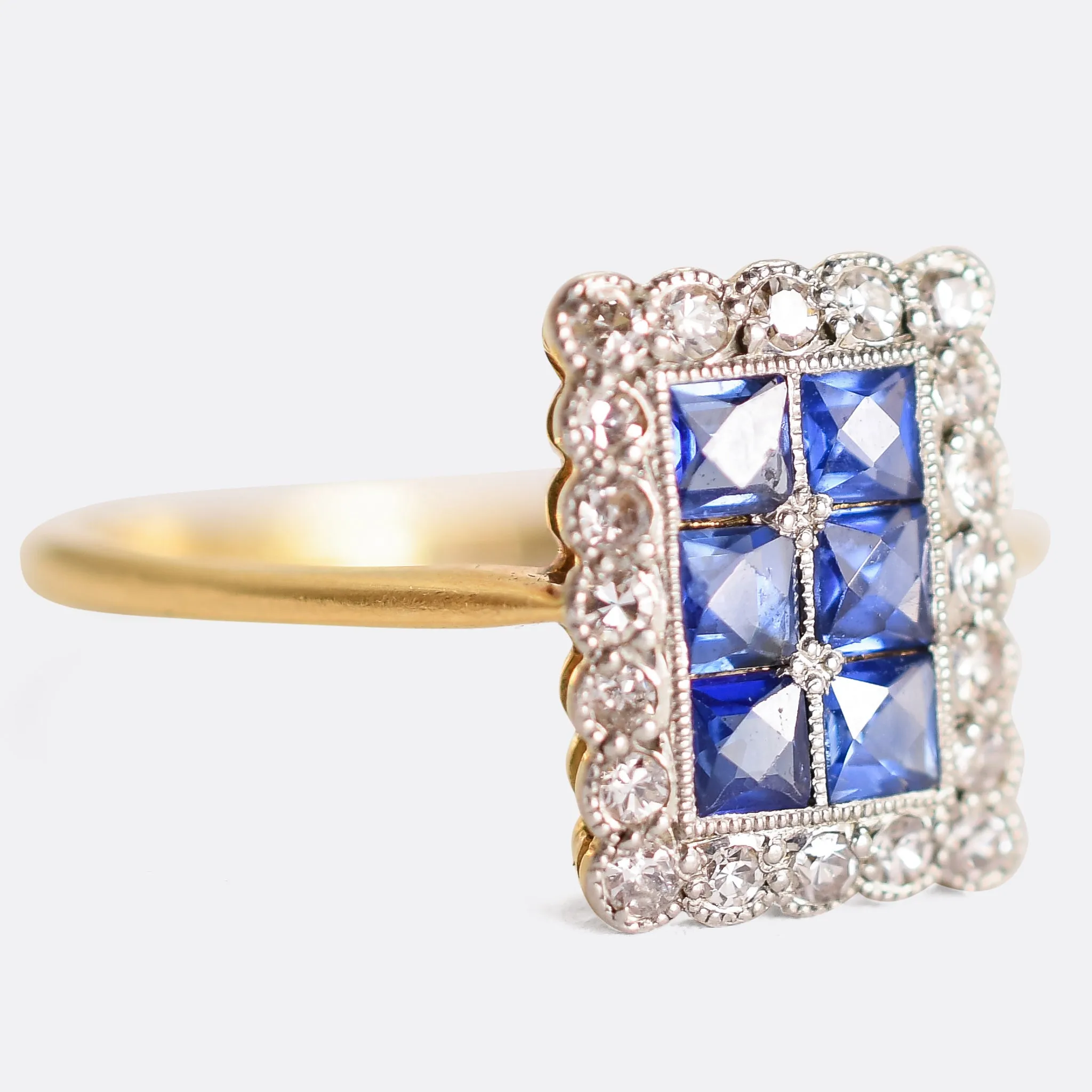 Edwardian Sapphire & Diamond "Picture Frame" Ring
