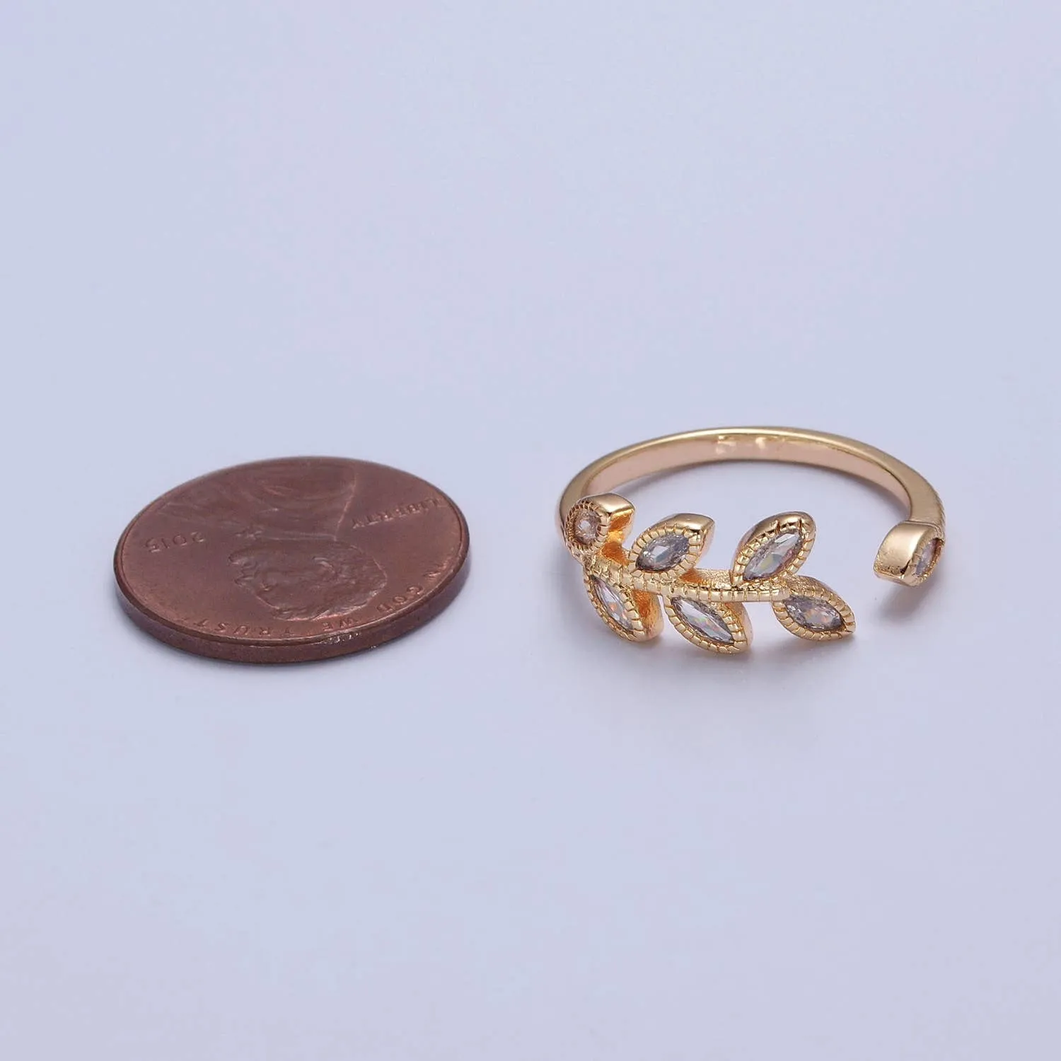 Elegant Clear CZ Vine Rosemary Gold Nature Themed Ring O2252