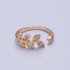Elegant Clear CZ Vine Rosemary Gold Nature Themed Ring O2252