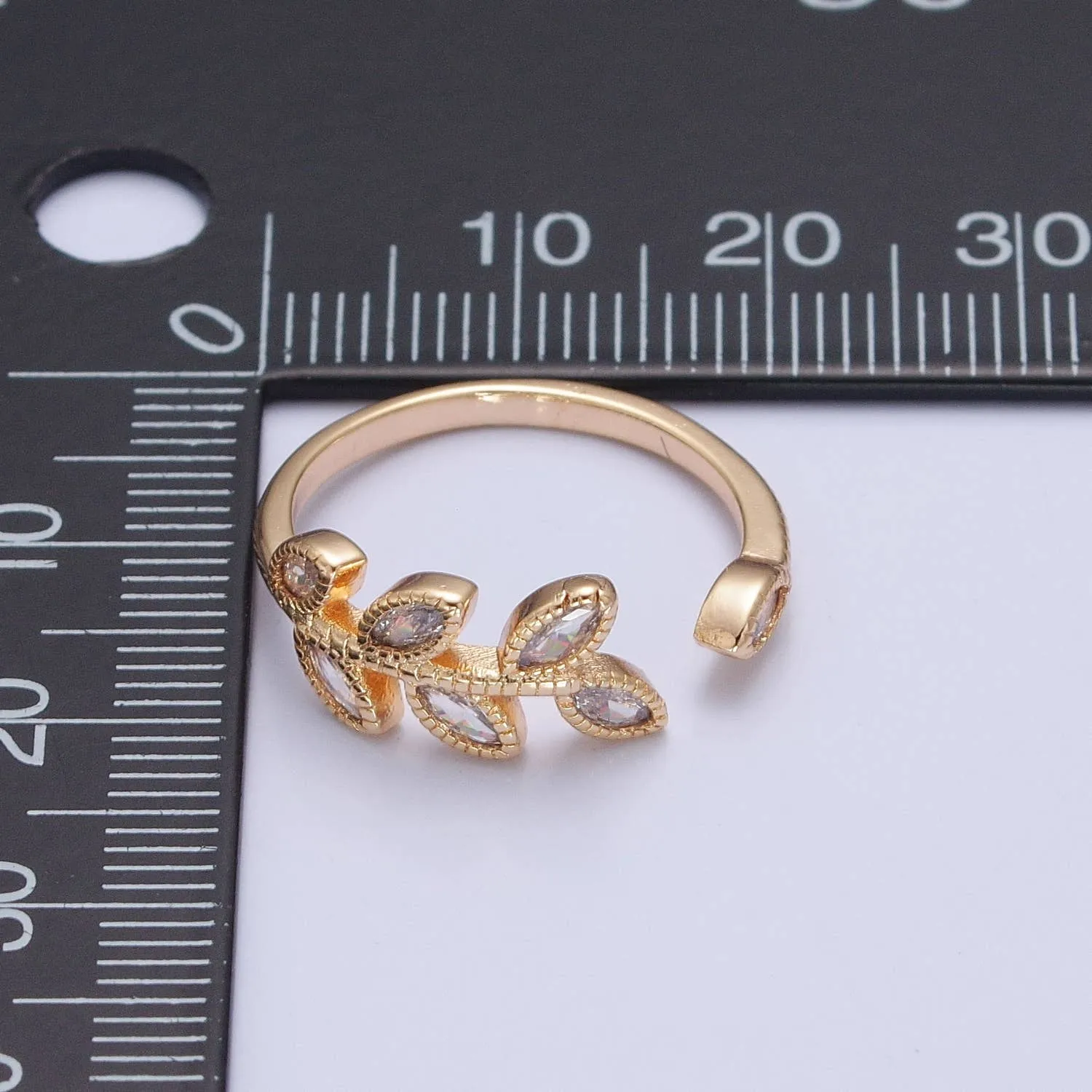 Elegant Clear CZ Vine Rosemary Gold Nature Themed Ring O2252