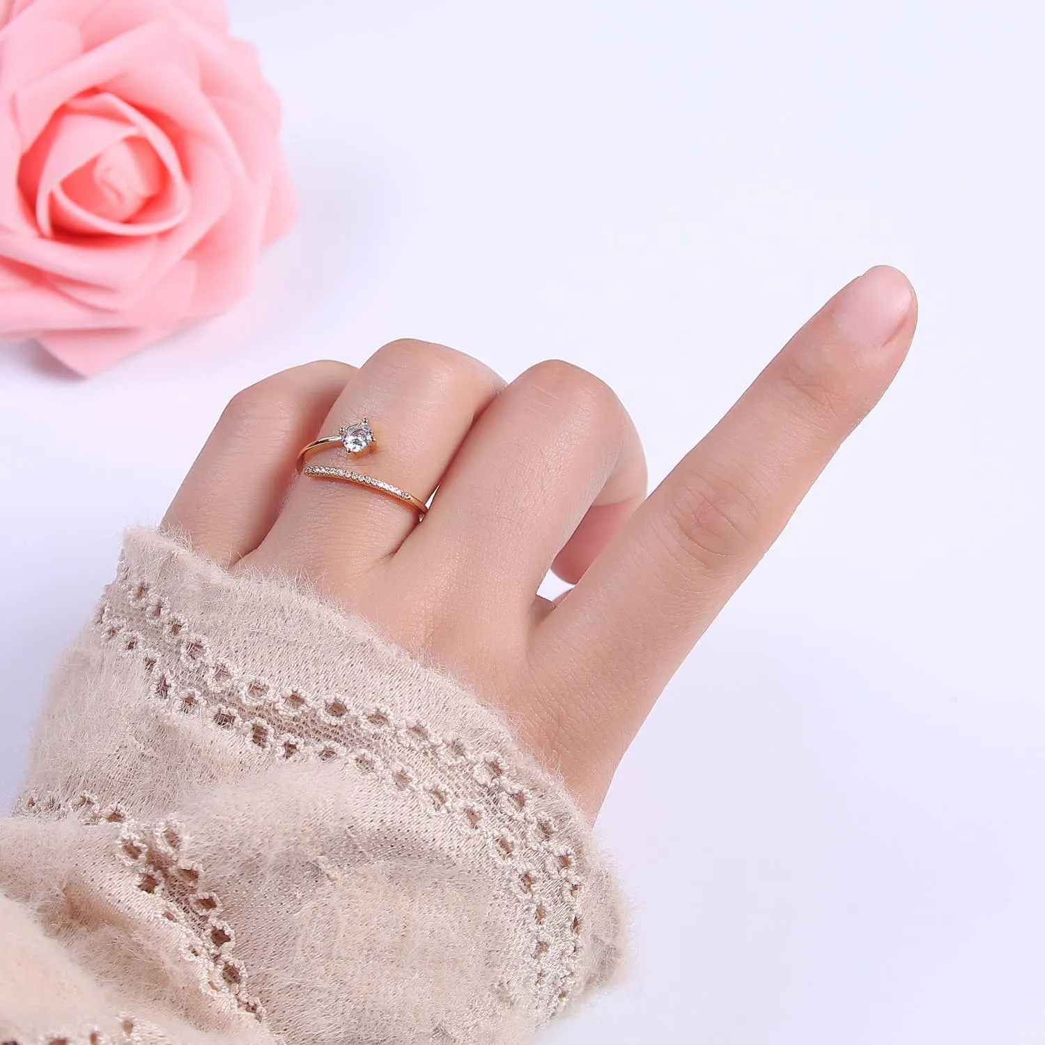 Elegant CZ Stone Micro Pave Minimalist Open Adjustable Ring