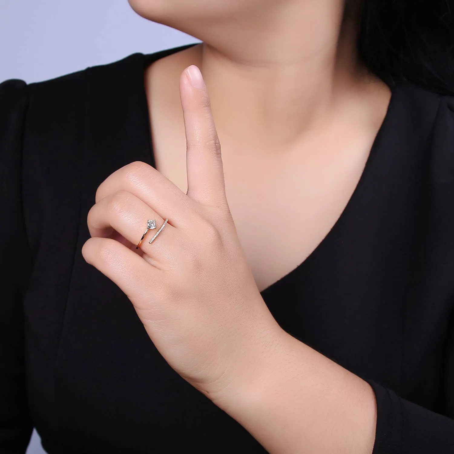 Elegant CZ Stone Micro Pave Minimalist Open Adjustable Ring