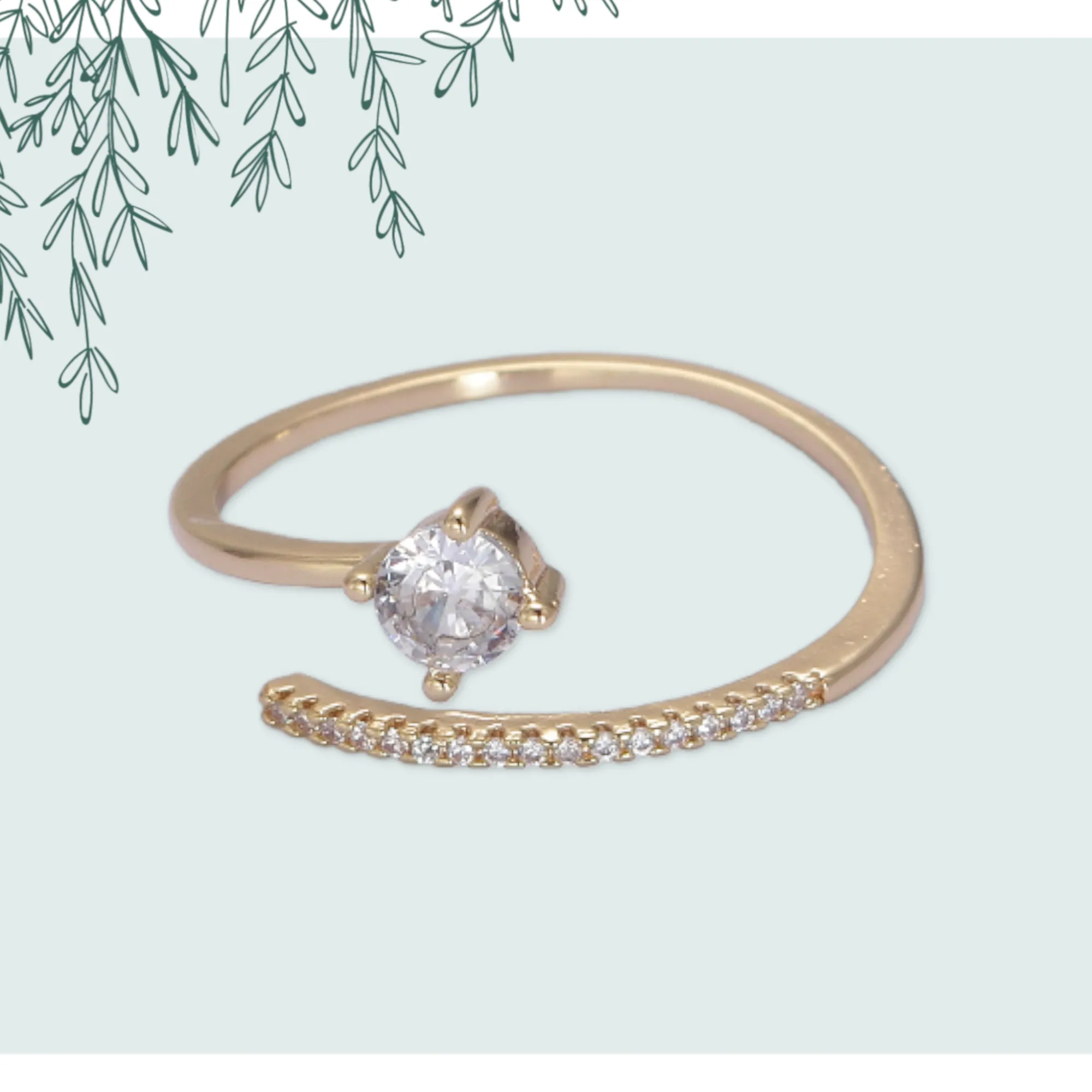 Elegant CZ Stone Micro Pave Minimalist Open Adjustable Ring