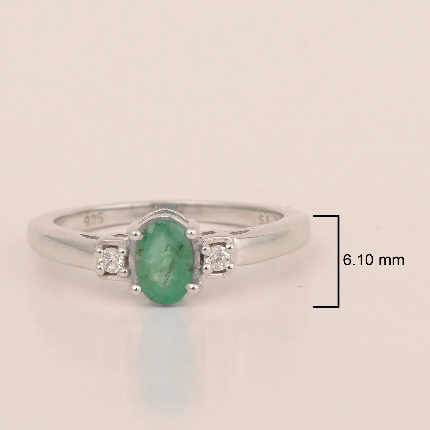 Emerald Oval 7X5 MM Gemstone 925 Sterling Silver 3-Stone Proposal Ring