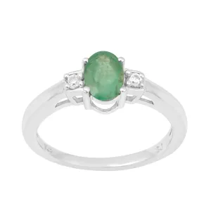 Emerald Oval 7X5 MM Gemstone 925 Sterling Silver 3-Stone Proposal Ring