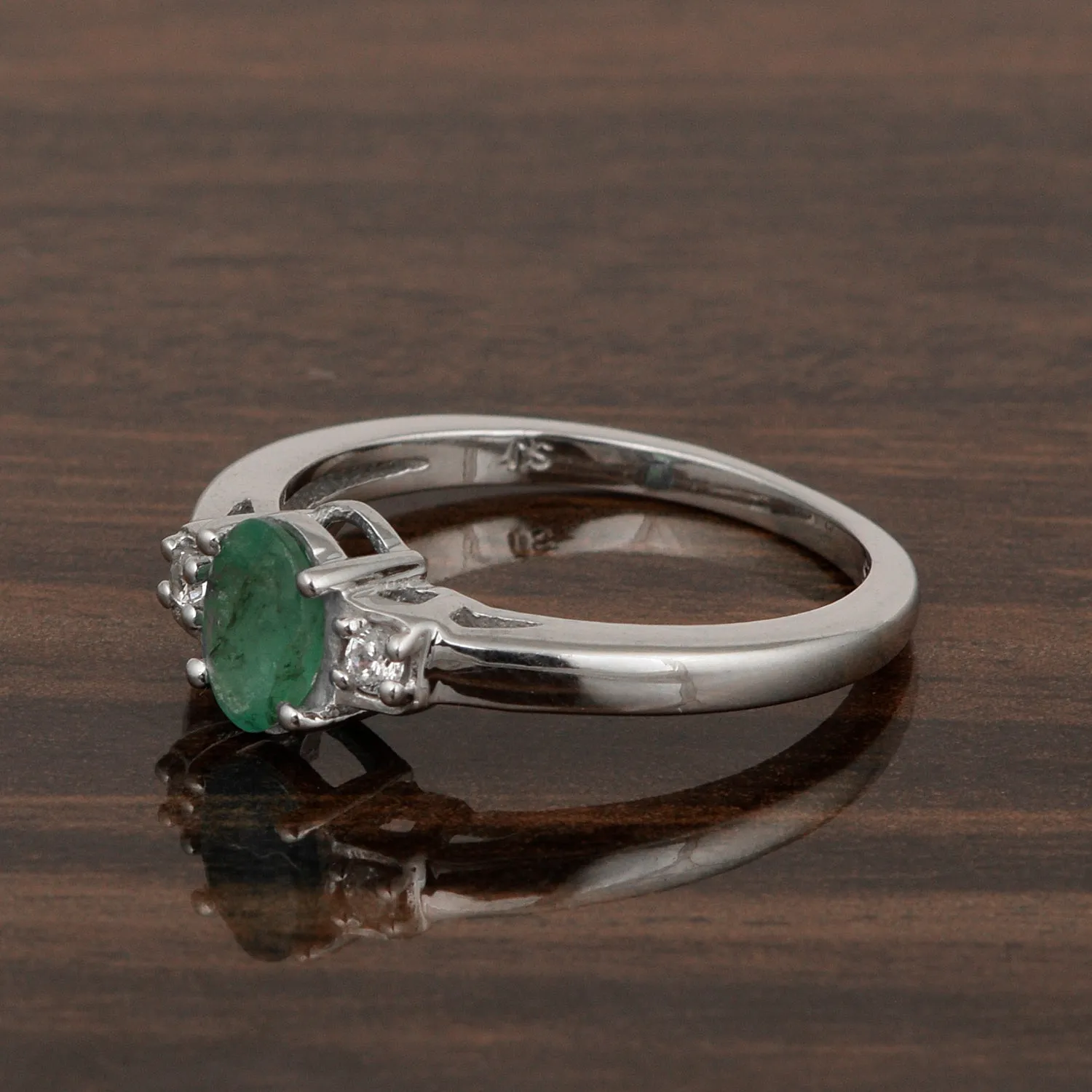 Emerald Oval 7X5 MM Gemstone 925 Sterling Silver 3-Stone Proposal Ring