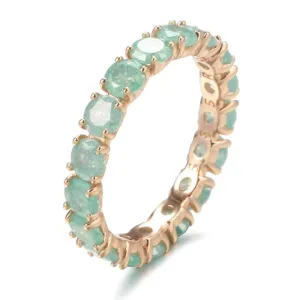 Emerald Round Cut Zircon Ring for Women 585 Rose Gold Wedding Jewelry