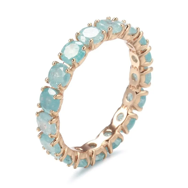 Emerald Round Cut Zircon Ring for Women 585 Rose Gold Wedding Jewelry