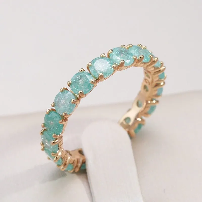 Emerald Round Cut Zircon Ring for Women 585 Rose Gold Wedding Jewelry