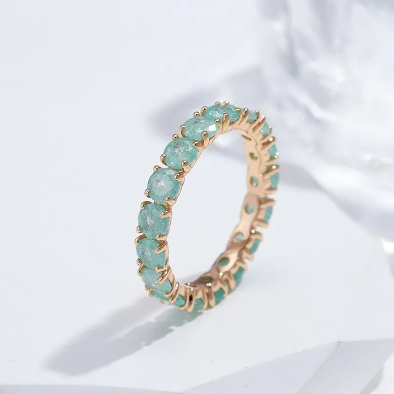 Emerald Round Cut Zircon Ring for Women 585 Rose Gold Wedding Jewelry