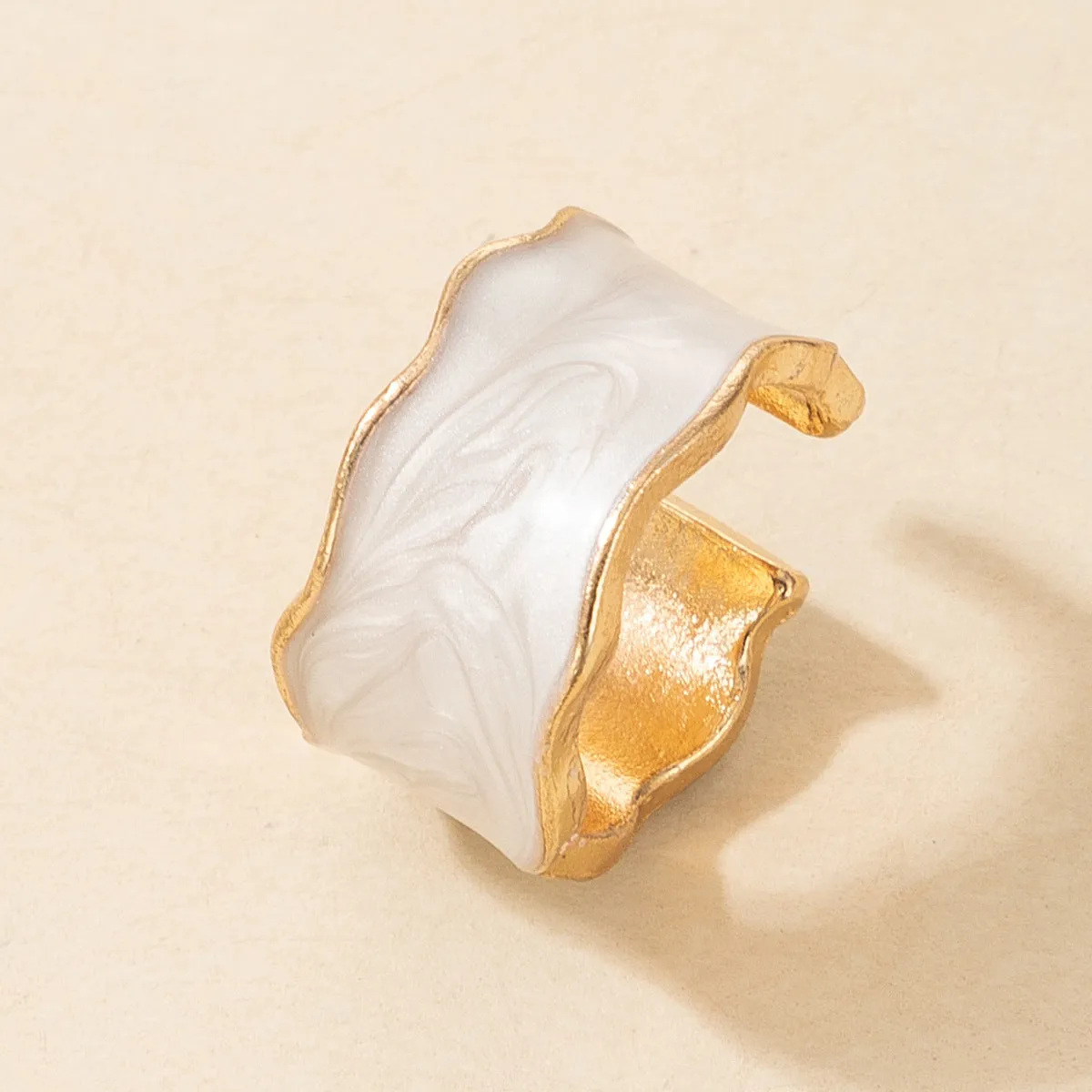 Enamel & 18K Gold-Plated Marbled Abstract Open Band