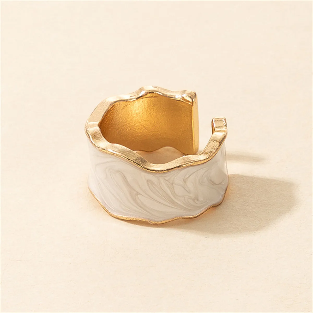 Enamel & 18K Gold-Plated Marbled Abstract Open Band