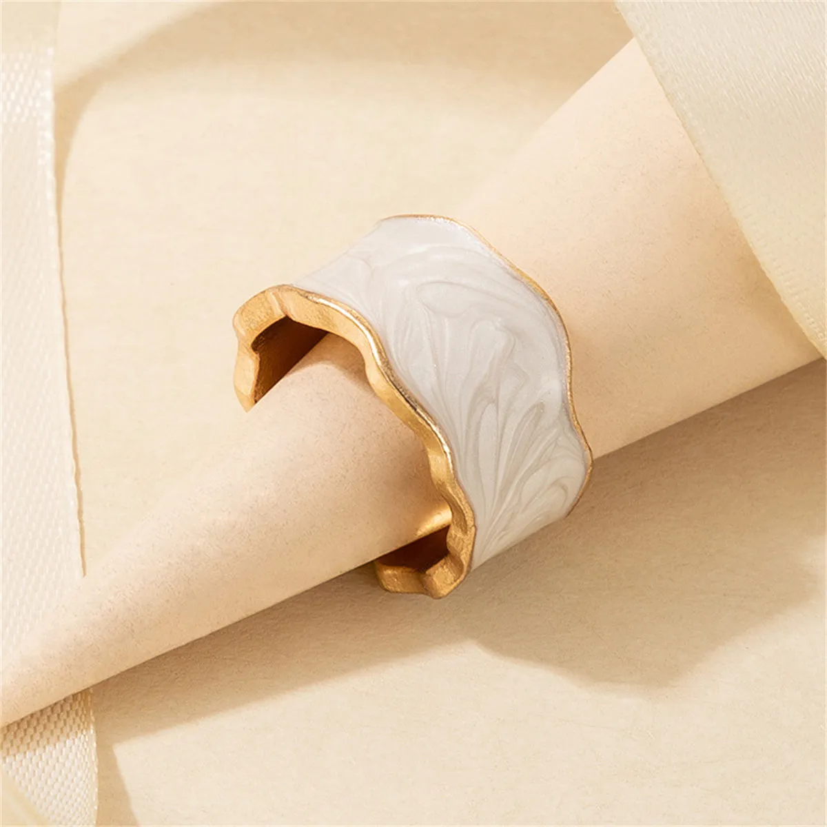 Enamel & 18K Gold-Plated Marbled Abstract Open Band