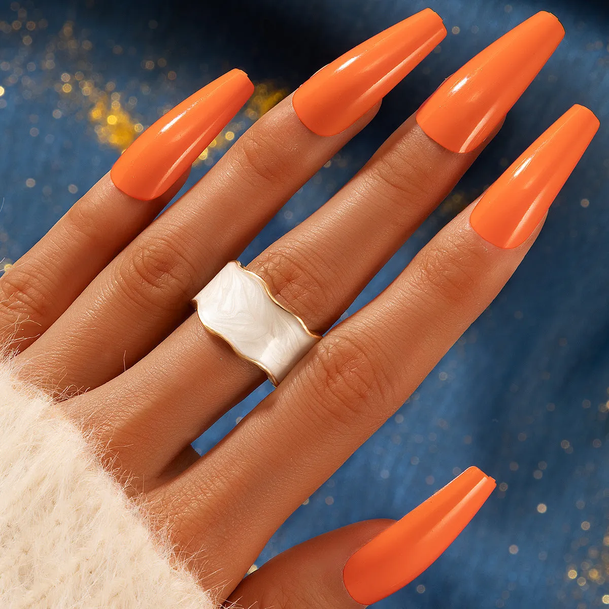 Enamel & 18K Gold-Plated Marbled Abstract Open Band