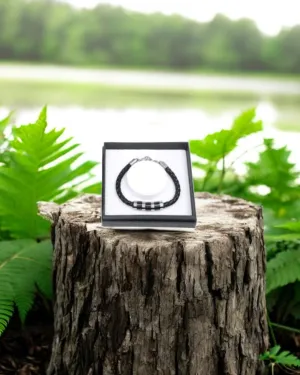 Equilibrium Men Plaited Striped Leather Bracelet