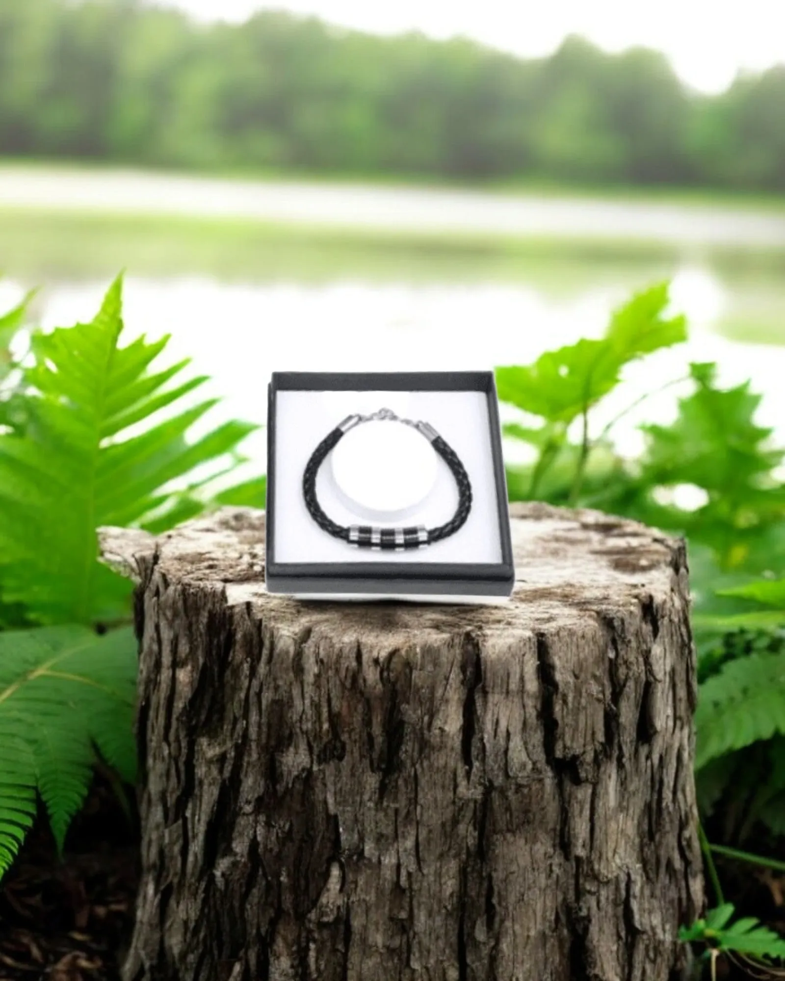 Equilibrium Men Plaited Striped Leather Bracelet