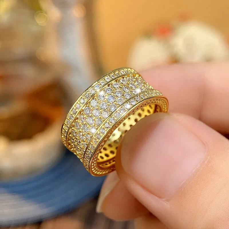 Eternity Full Bling Ring for Women Wedding Band Iced Out Jewelry