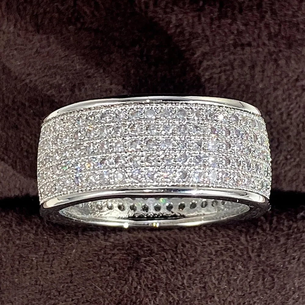Eternity Full Bling Ring for Women Wedding Band Iced Out Jewelry
